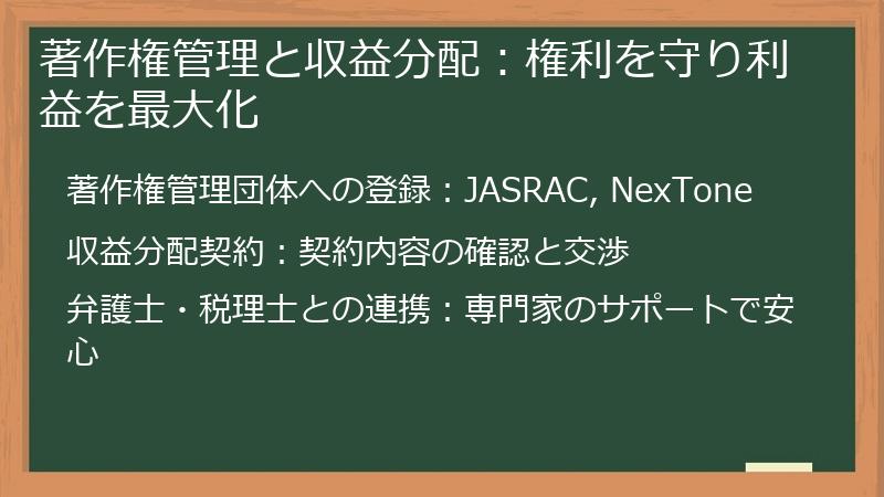 著作権管理と収益分配：権利を守り利益を最大化