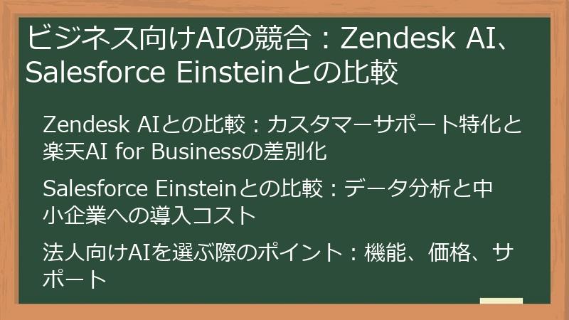 ビジネス向けAIの競合：Zendesk AI、Salesforce Einsteinとの比較