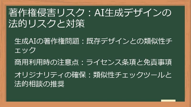 著作権侵害リスク：AI生成デザインの法的リスクと対策
