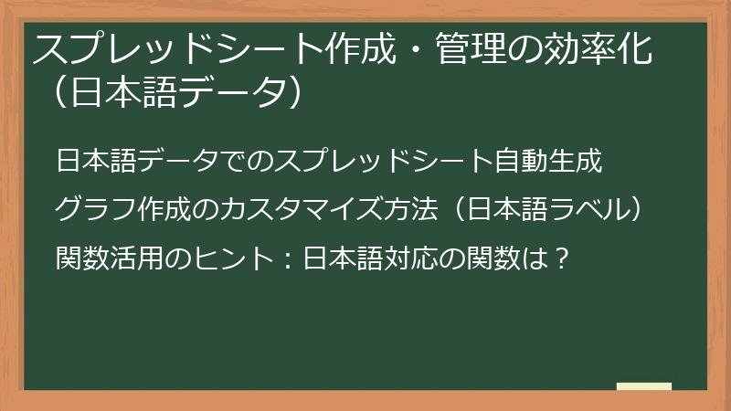 スプレッドシート作成・管理の効率化（日本語データ）