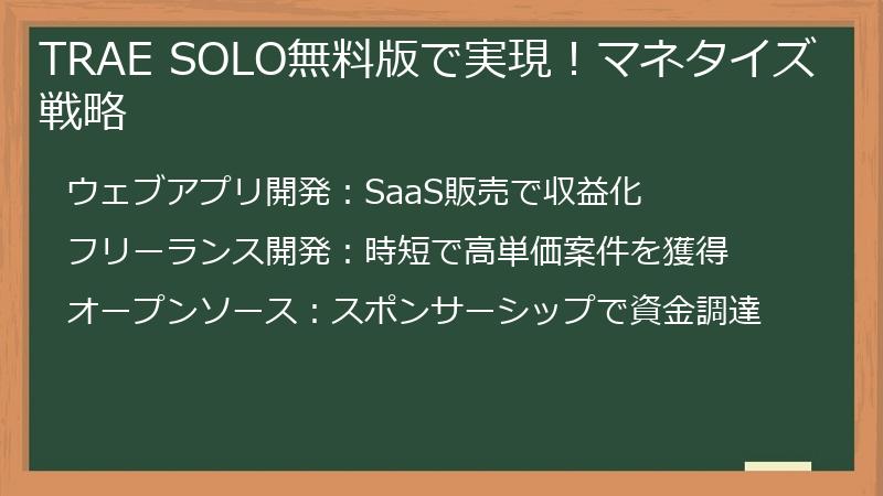 TRAE SOLO無料版で実現！マネタイズ戦略