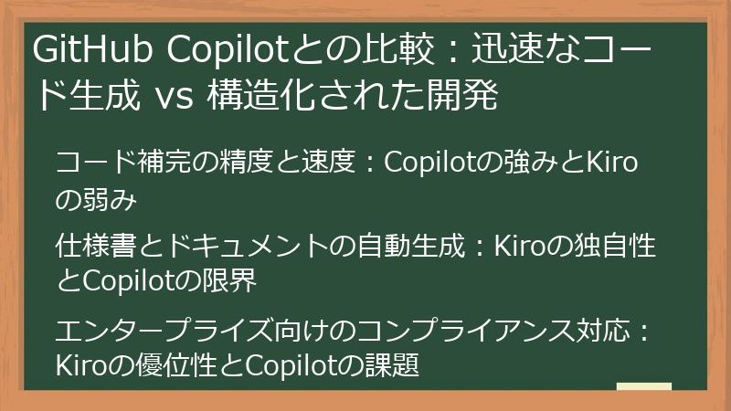 GitHub Copilotとの比較：迅速なコード生成 vs 構造化された開発