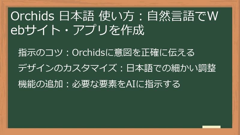 Orchids 日本語 使い方：自然言語でWebサイト・アプリを作成