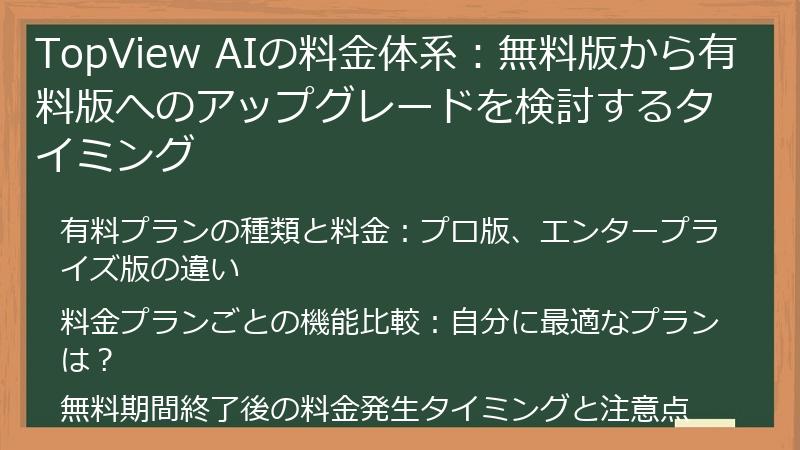 TopView AIの料金体系：無料版から有料版へのアップグレードを検討するタイミング