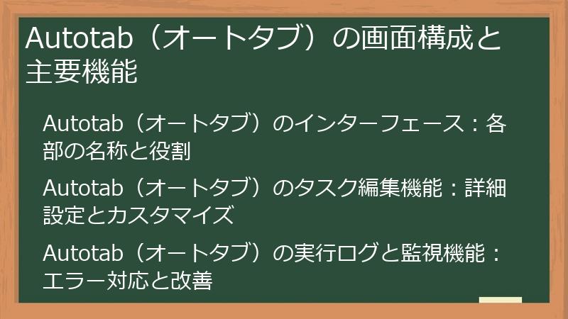 Autotab（オートタブ）の画面構成と主要機能
