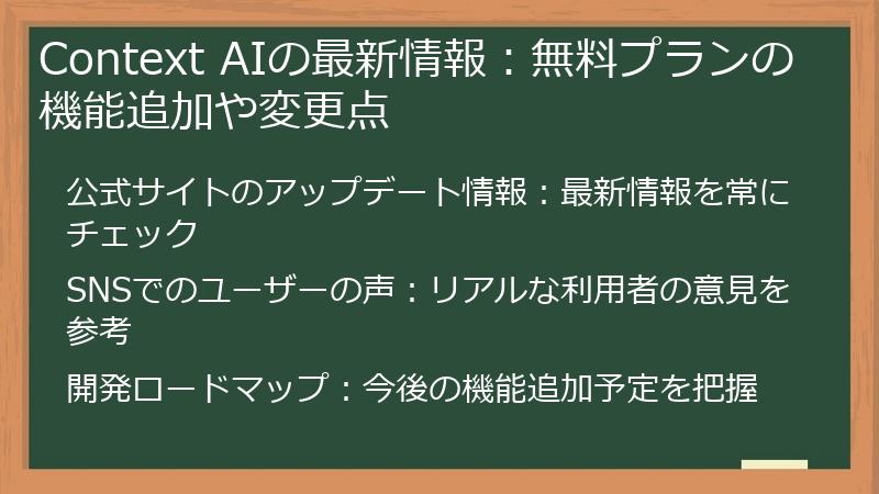 Context AIの最新情報：無料プランの機能追加や変更点