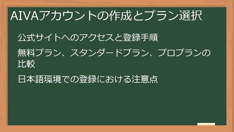 AIVAアカウントの作成とプラン選択