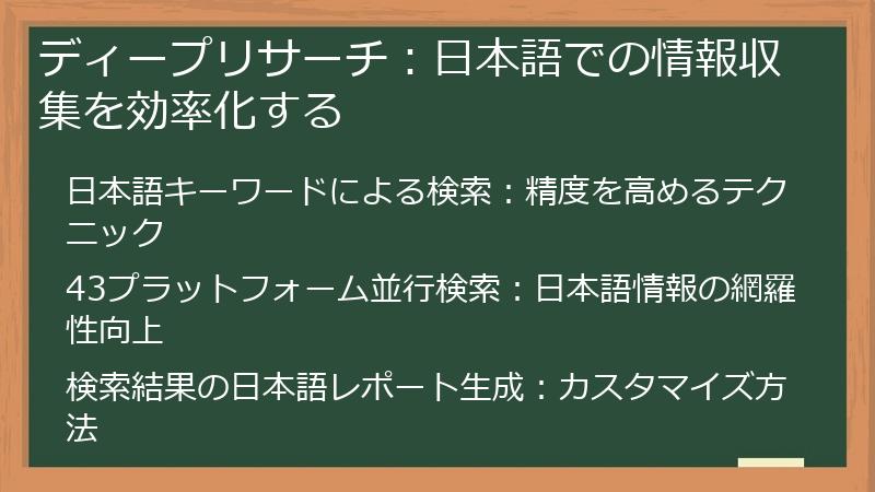 ディープリサーチ：日本語での情報収集を効率化する