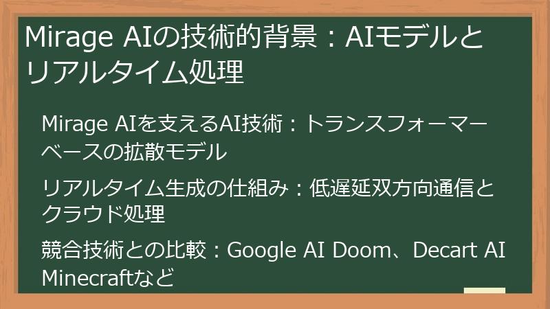 Mirage AIの技術的背景：AIモデルとリアルタイム処理