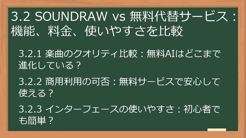 3.2 SOUNDRAW vs 無料代替サービス:機能、料金、使いやすさを比較