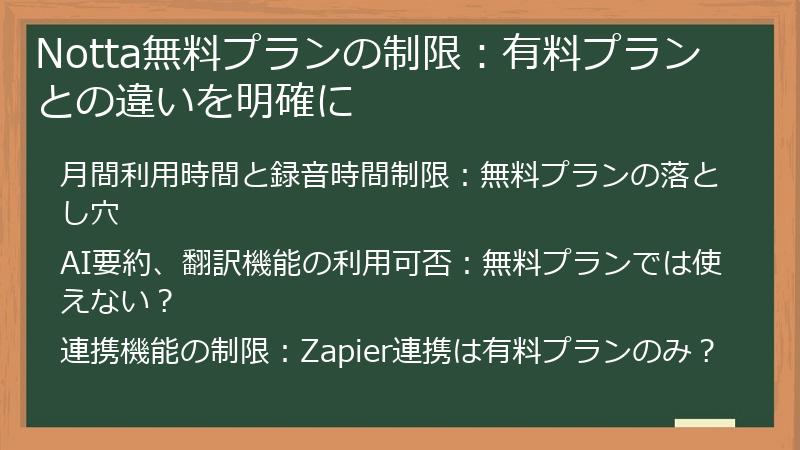 Notta無料プランの制限：有料プランとの違いを明確に