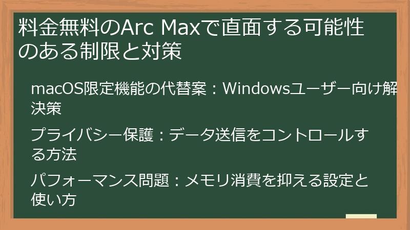 料金無料のArc Maxで直面する可能性のある制限と対策
