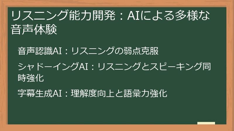 リスニング能力開発：AIによる多様な音声体験
