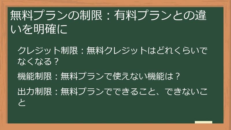 無料プランの制限：有料プランとの違いを明確に