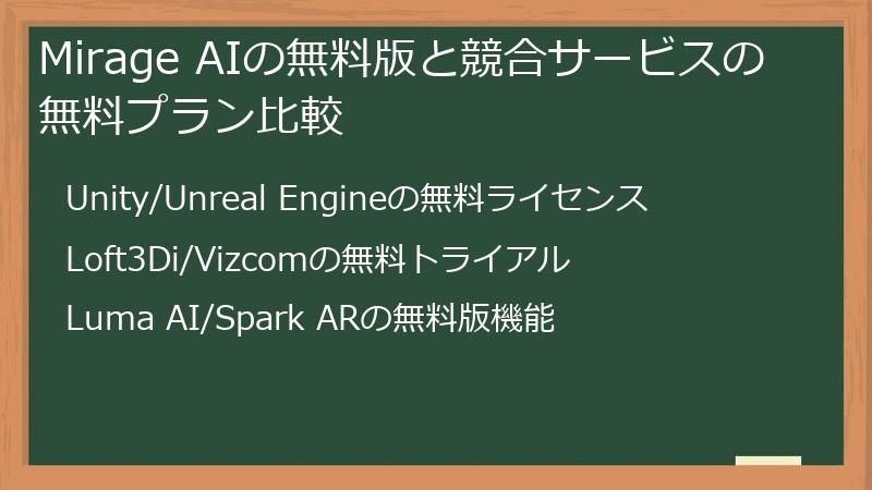 Mirage AIの無料版と競合サービスの無料プラン比較