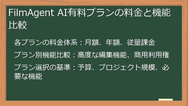 FilmAgent AI有料プランの料金と機能比較