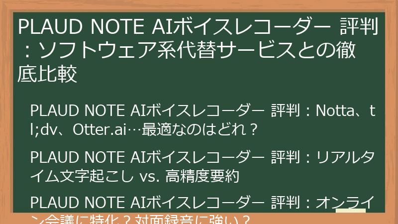PLAUD NOTE AIボイスレコーダー 評判：ソフトウェア系代替サービスとの徹底比較