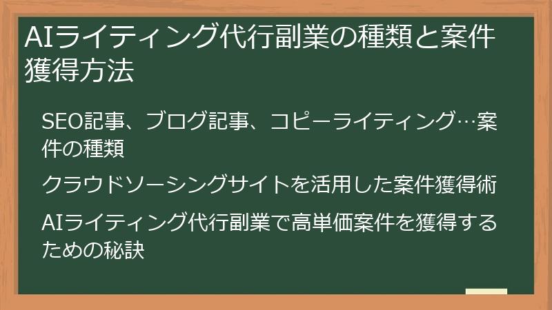 AIライティング代行副業の種類と案件獲得方法
