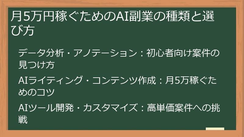 月5万円稼ぐためのAI副業の種類と選び方
