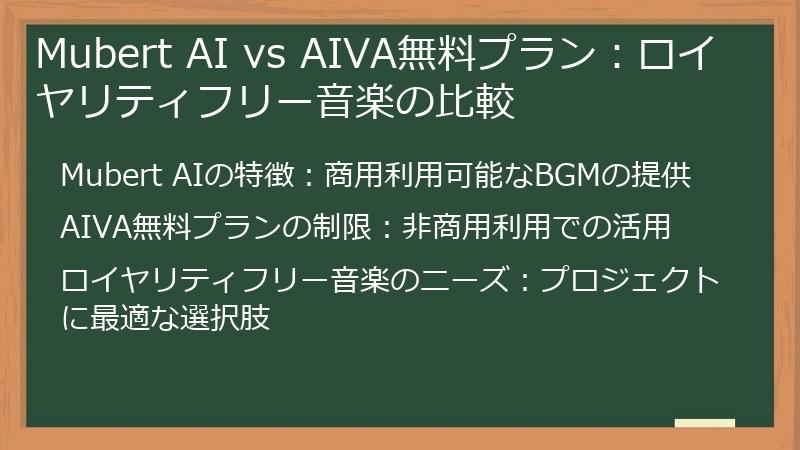 Mubert AI vs AIVA無料プラン:ロイヤリティフリー音楽の比較
