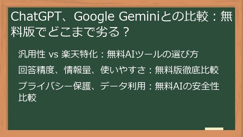 ChatGPT、Google Geminiとの比較：無料版でどこまで劣る？