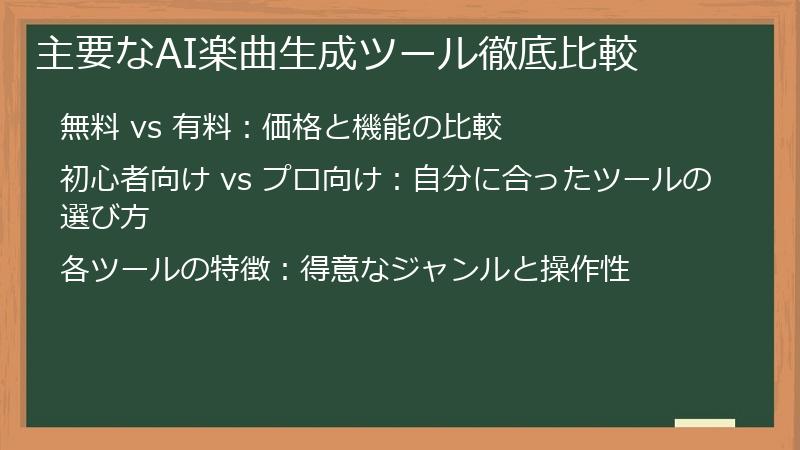 主要なAI楽曲生成ツール徹底比較