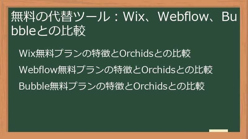 無料の代替ツール：Wix、Webflow、Bubbleとの比較