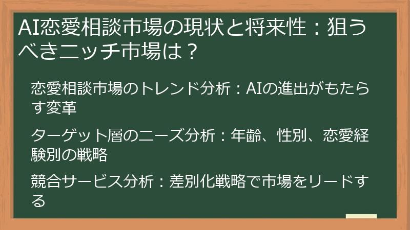 AI恋愛相談市場の現状と将来性：狙うべきニッチ市場は？