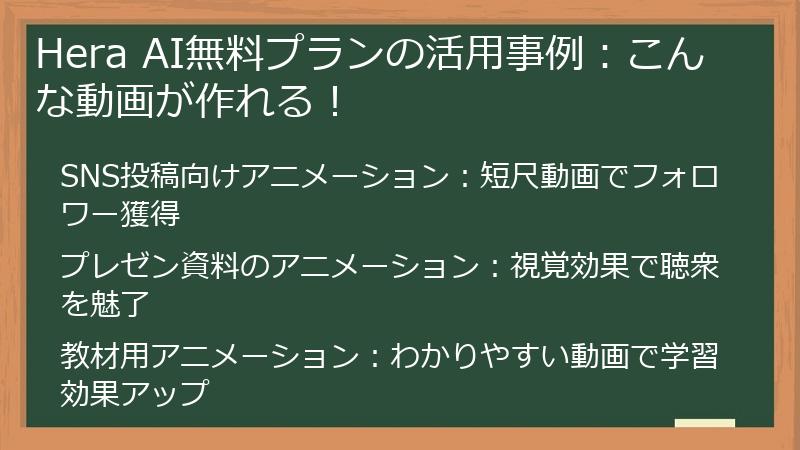 Hera AI無料プランの活用事例：こんな動画が作れる！