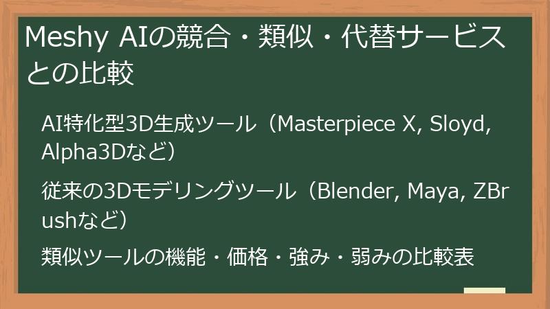 Meshy AIの競合・類似・代替サービスとの比較