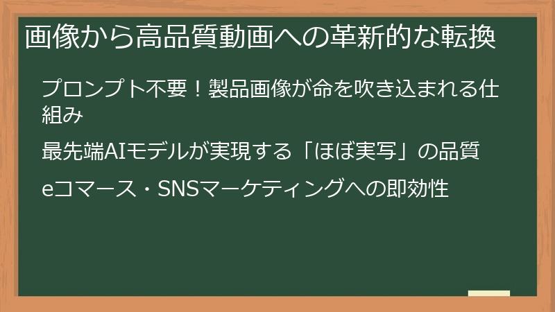 画像から高品質動画への革新的な転換
