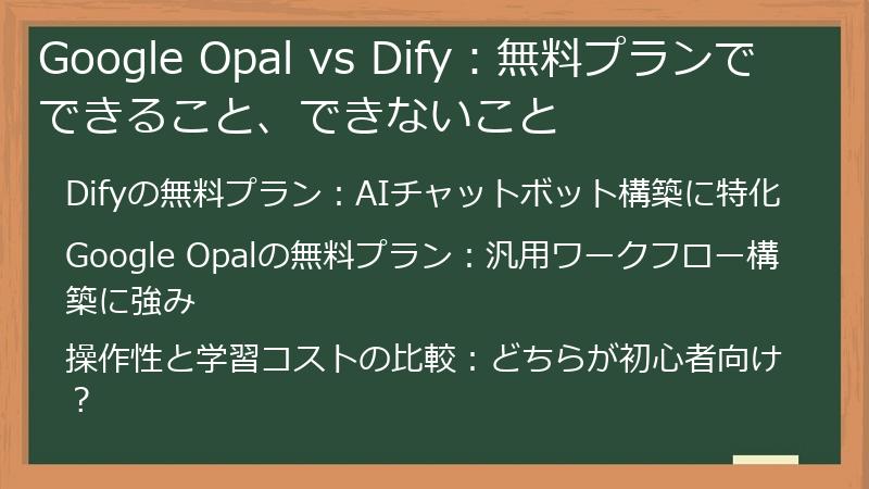 Google Opal vs Dify：無料プランでできること、できないこと