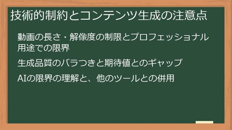 技術的制約とコンテンツ生成の注意点