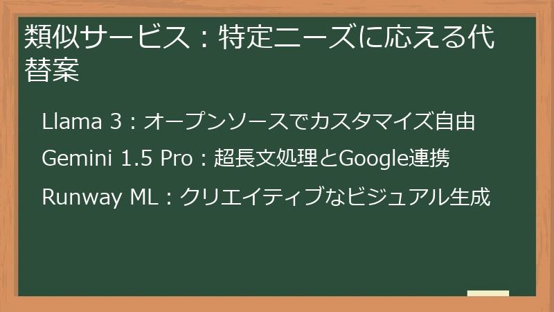 類似サービス：特定ニーズに応える代替案