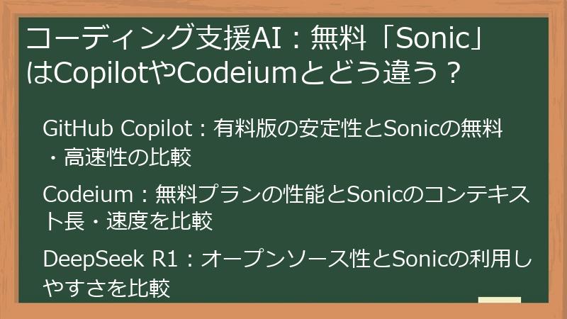 コーディング支援AI：無料「Sonic」はCopilotやCodeiumとどう違う？