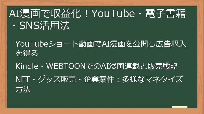 AI漫画で収益化！YouTube・電子書籍・SNS活用法