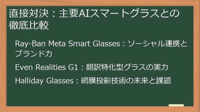 直接対決：主要AIスマートグラスとの徹底比較