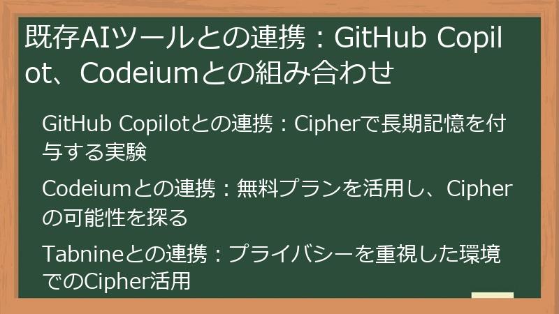 既存AIツールとの連携:GitHub Copilot、Codeiumとの組み合わせ