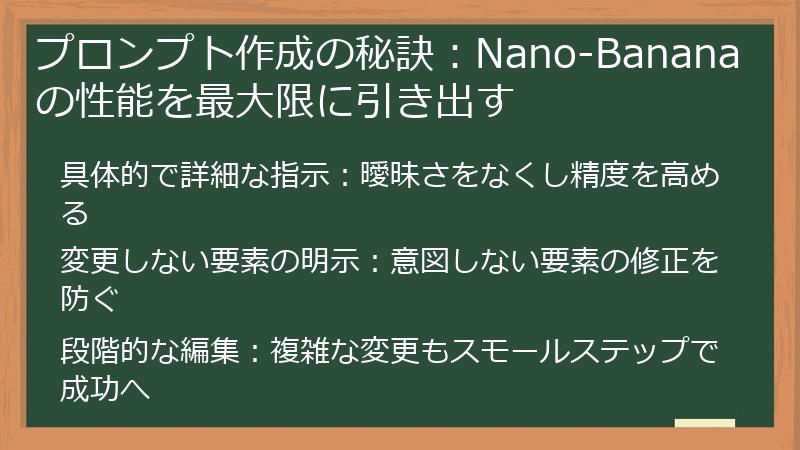 プロンプト作成の秘訣：Nano-Bananaの性能を最大限に引き出す