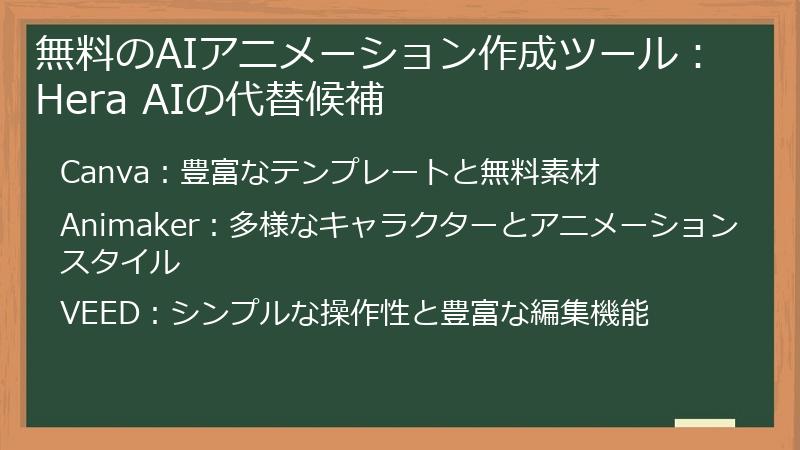無料のAIアニメーション作成ツール:Hera AIの代替候補
