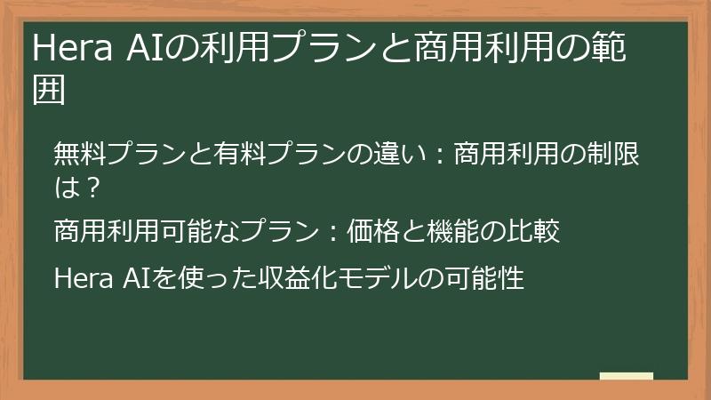 Hera AIの利用プランと商用利用の範囲