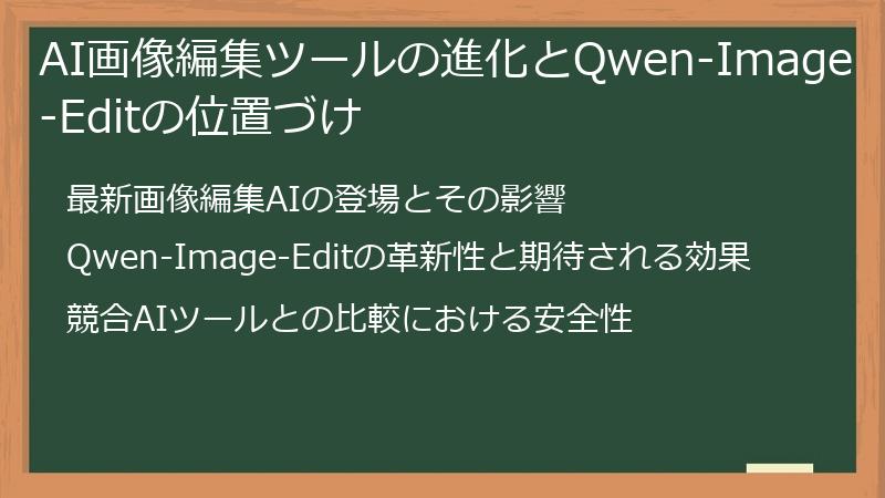 AI画像編集ツールの進化とQwen-Image-Editの位置づけ