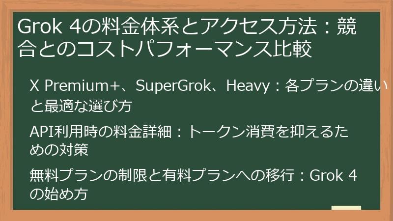 Grok 4の料金体系とアクセス方法：競合とのコストパフォーマンス比較
