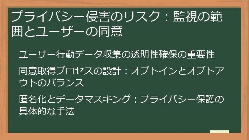 プライバシー侵害のリスク：監視の範囲とユーザーの同意