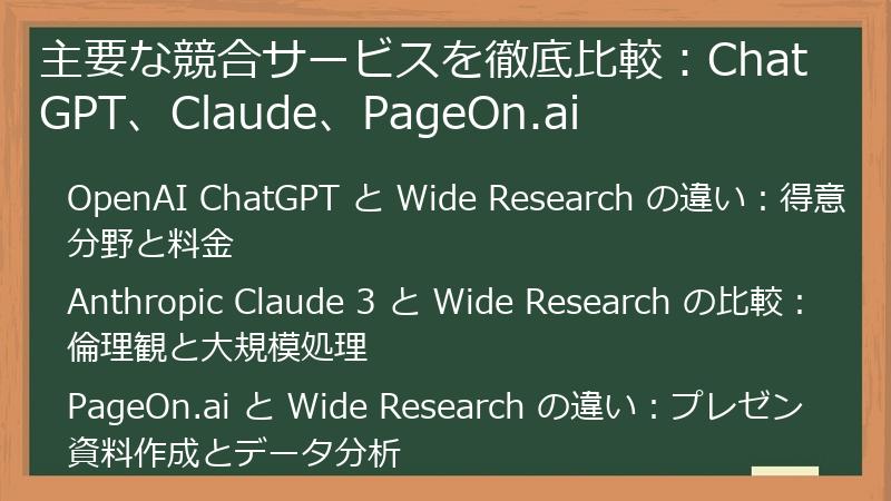 主要な競合サービスを徹底比較：ChatGPT、Claude、PageOn.ai
