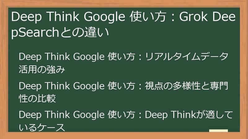 Deep Think Google 使い方：Grok DeepSearchとの違い