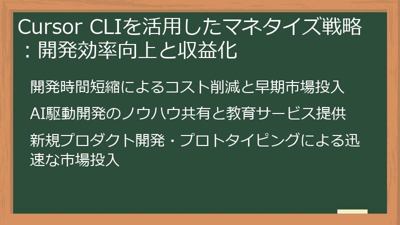 Cursor CLIを活用したマネタイズ戦略：開発効率向上と収益化