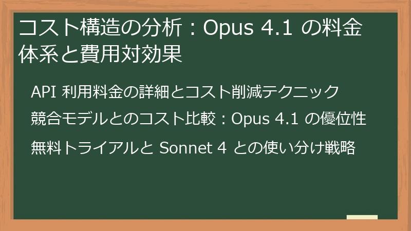 コスト構造の分析：Opus 4.1 の料金体系と費用対効果
