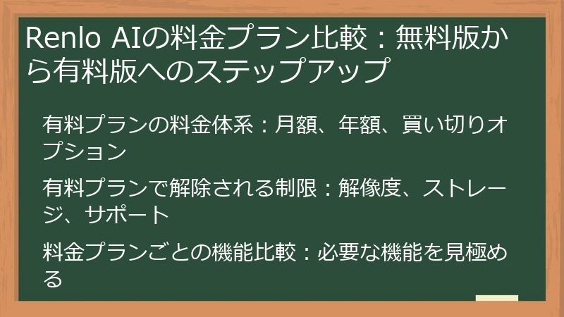 Renlo AIの料金プラン比較：無料版から有料版へのステップアップ