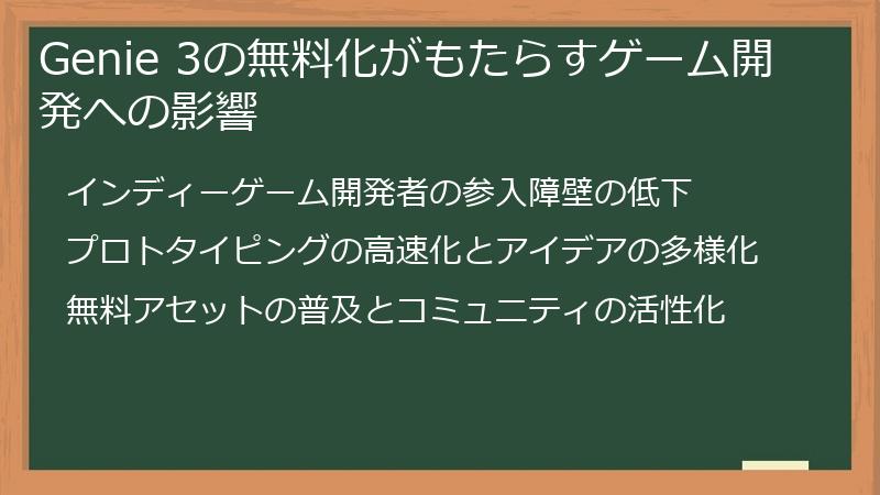 Genie 3の無料化がもたらすゲーム開発への影響
